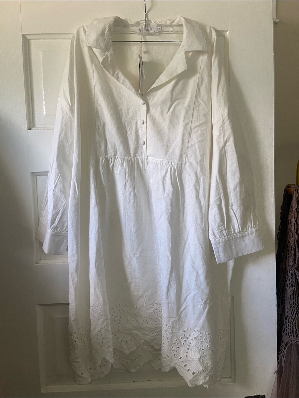 MANGO NWT White Eyelet Hem Cotton Tunic Shirt Dress 6